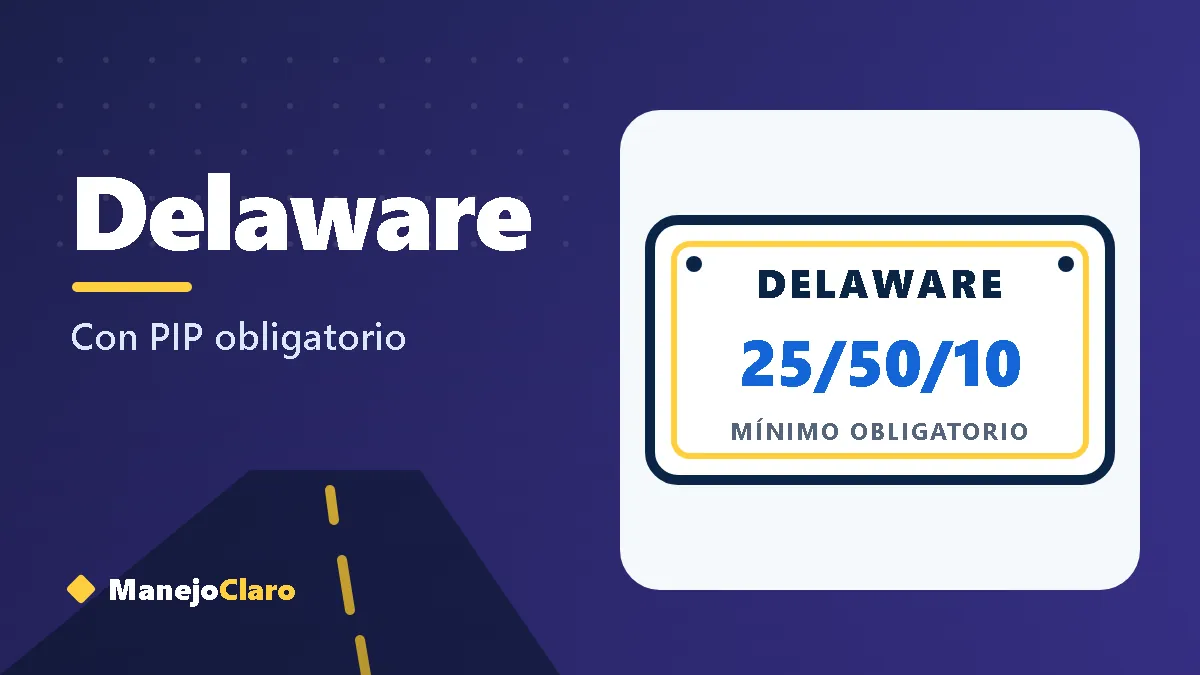 Placa ilustrada de Delaware con el mínimo de aseguranza 25/50/10 Placa ilustrada de Delaware con el mínimo de aseguranza 25/50/10