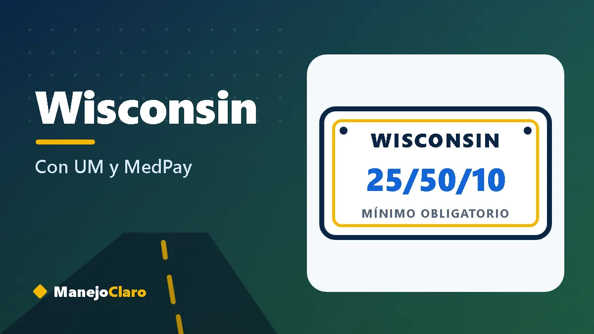 Placa ilustrada de Wisconsin con el mínimo de aseguranza 25/50/10