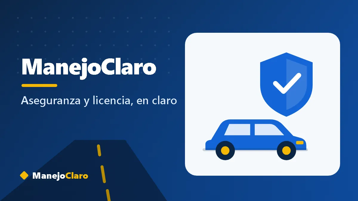 Ilustración de un auto en una carretera con un escudo de protección, portada de ManejoClaro