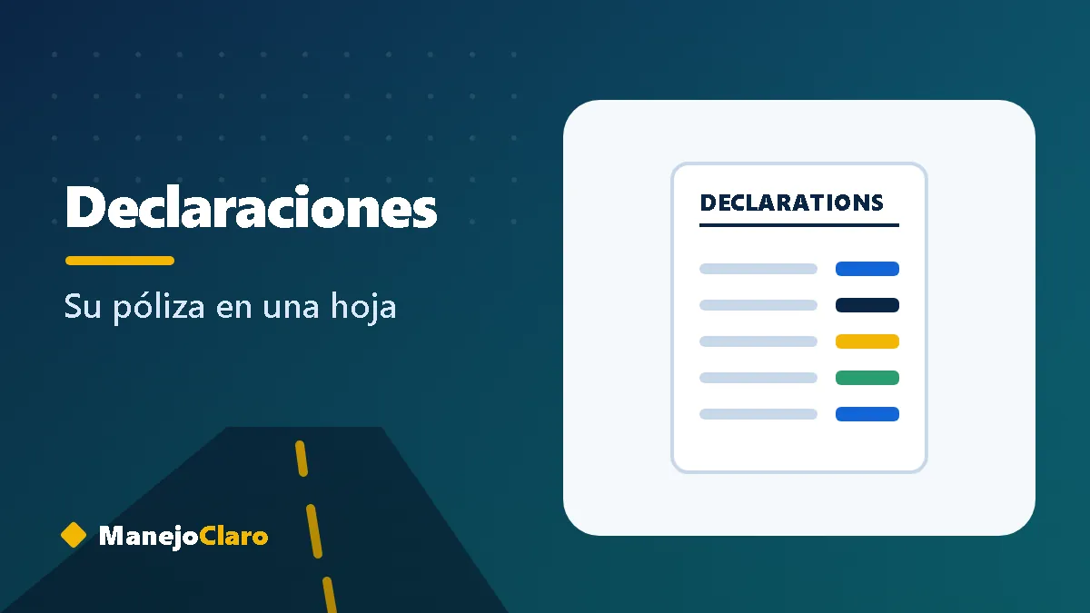 Ilustración de la página de declaraciones de una póliza de auto con sus coberturas y límites Ilustración de la página de declaraciones de una póliza de auto con sus coberturas y límites