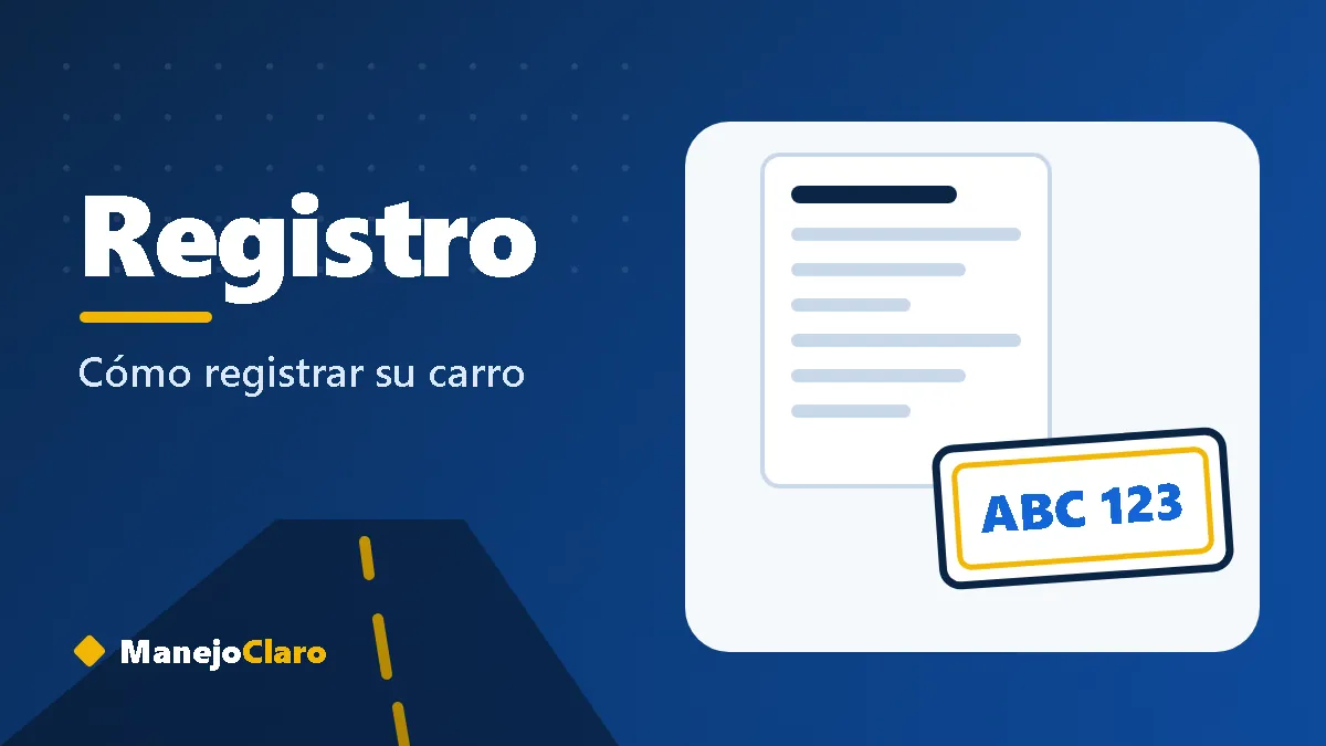 Ilustración de una placa de carro junto a los documentos para registrar el vehículo
